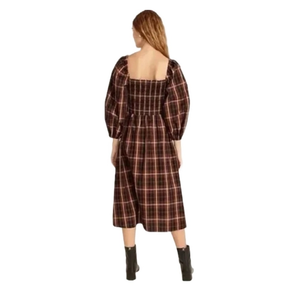 J Crew Smocked Puff Sleeve Midi Dress in Friday Plaid Print Women's XL - Picture 3 of 7